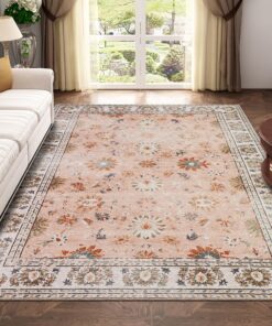 Xfrog Machine Waschbare TeppichVintage Flaschenrug für Wohnzimmer und BüroBlanc mit Non-Slip Fussbodenbekleidung für Küc