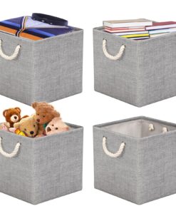 RIWNNI Stoff Aufbewahrungsbox 33x33 cm, faltbar, 4-Pack, ideal für IKEA Kallax-Regale, Schlafzimmer, Kinderzimmer - (Gra