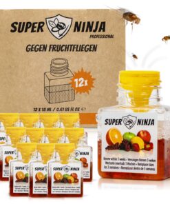 Super Ninja Fruchtfliegenfalle - 12er-Pack, wirksame Obstfliege für den Haushalt und Küche, 3-Wochige Leistung pro Flasc