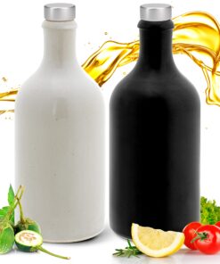 Gourmet Essig & Öl - Flaschen mit Ausgießer, Made in Germany Handgefertigt – Deliue Silber, 2x 500ml, Exklusive Steinzeu