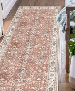 TOPICK Wohnzimmerteppich rutschfest Faltbar Waschbar Läufer für Schlafzimmer und Küche 60x180cm Ziegelrot OEKO-TEX STAND