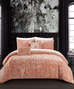 Chic Home Alianna King Blush 5-Stück Komforter Set mit Krinkle Crushed Velvet - Für Dékorie-Liebhaber - Schlafzimmer - F