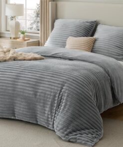 BEDSURE Flanell Bettwäsche 155x220 - Winterấmts Bettbezug mit Kissenbezügen, warm, grau OEKO-TEX STANDARD 100