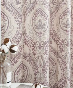 TOPICK Blickdichte Scheibengardinen für Küche und Wohnzimmer Lila auf Beige Geblümt Blumen Bedruckt Vintage Landhausstil