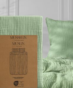 Hausfelder Musselin Kissenbezug 40x80 cm, superweicher Kopfkissenbezug aus atmungsaktiver Baumwolle, Oeko-TEX Grüngestri