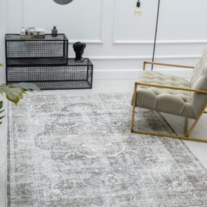 The Carpet Zen Klassischer Vintage Wohnzimmer Teppich im Modernen Used Look - Superflach, Waschbar bis 30 Grad, Baumwoll