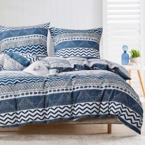 Damier Geometrische Bettwäsche 200x220 Blau Weiß Gestreift Muster für Erwachsene zur Sommerabendlage Microfaser Streifen