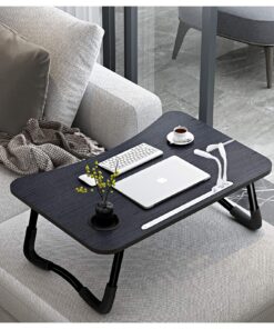 Laptop-Betttisch mit 4 USB-Anschlüssen für Akku-Ladung (Schwarz) | Klappbarer Notebook-Tisch mit Schublade und Cup Slot