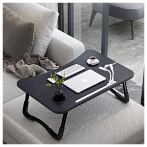 Laptop-Betttisch mit 4 USB-Anschlüssen für Akku-Ladung (Schwarz) | Klappbarer Notebook-Tisch mit Schublade und Cup Slot