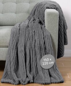 HOMELEVEL Sherpa Decke 150x220 grau - Warme Weiche Flauschige Kuscheldecke - Pflegeleicht für Sofa & Bett