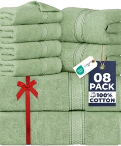 Utopia Towels 8-teiliges Handtuch-Set, Salbeigrün, 100% Baumwolle - Badetücher & Handtücher für die ganze Familie | Dusc