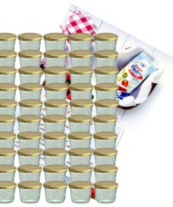 MamboCat 50er Set Sturzglas 230 ml Marmeladenglas mit Goldenem Deckel & Rezeptheft