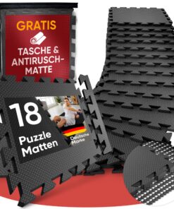 FITLABS® Bodenschutzmatte Fitness – 18/36/54 Puzzlematten (30×30×1 cm) – inkl. gratis Antirutschmatte & Zipperbag