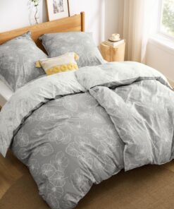BEDSURE Bettwäsche Baumwoll-2er Set Grau Oeko-Tex Standard 100 Ginkgo Muster