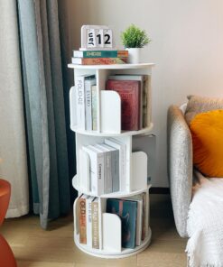 Heehee 360° Drehbares Bücherregal 3-Stöckig für Kinder & Erwachsene | Multifunktionales Aufbewahrungsorganizer (Weiß) |