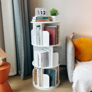 Heehee 360° Drehbares Bücherregal 3-Stöckig für Kinder & Erwachsene | Multifunktionales Aufbewahrungsorganizer (Weiß) |