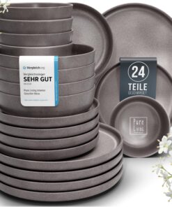 Steingut Geschirrset 6 Pers. Hochwertig - Schüssel- und Teller Set - Urban Style Tafelservice für 6 Personen - Pure Livi