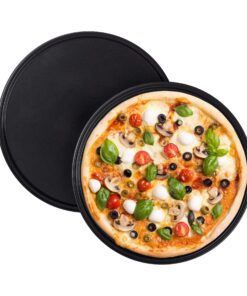 Relaxdays Antihaft Pizzaformen, Carbonstahl,ANTIHAFTBEKREUTZT,RUND,2er Set,GRAU,10025633