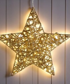 Spetebo Weihnachts Deko Leuchte 30 cm Goldband mit Timer - 20 LED - Batteriebetrieben - Adventsstern Stimmungslicht