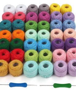 Kurtzy Bunte Häkelgarn Baumwolle - Baumwollwolle für Häkeln (42 Knäuele, 10 g je) mit Nadeln 1 mm & 2 mm - 2520 m Häkels