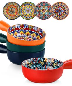 vancasso SIMI 690ml Suppenschüssel mit Griff 4er Set Porzellan Mikrowellenfest Böhmischer Stil