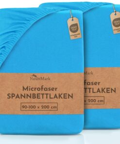 NatureMark Mikrofaser Spannbettlaken 2er-Pack – 90 x 200 / 100 x 200 cm, türkis