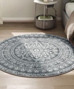 SONGMICS HOME Rundes Outdoor Teppich, anthrazitgrau TAR051G02, für Wohn- & Esszimmer, Optik, rutschfest, waschbar, Boho-