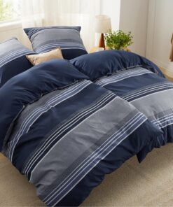 BEDSURE Bettwäsche 135x200 4-teilig Blau Gestreift - ÖKO-TEX Wendebettwäsche fürwendiger Gebrauch, perfekt für Familie