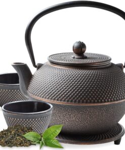 TEEKANNE Gusseisen Teekanne Set 1,1 L | Japanischer Stil Komplettset mit Siebeinsatz, Tassen & Geschenkbox | Schwarz/Kup