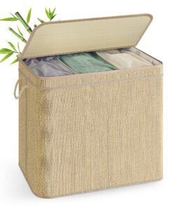 SONGMICS Wäschekorb 3 Fächer naturfarben, maschinenwaschbar, für Schlafzimmer LCB069Y01