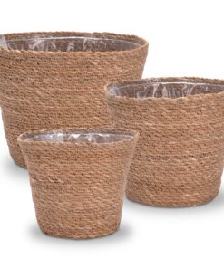 Decorasian Boho-Stil Seegras Blumentopf – Übertopf geflochten – 3er Set 20cm + 22cm + 25cm