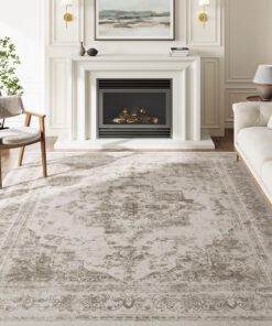 HUGEAR Vintage Beige Waschbarer Teppich für Wohnzimmer und Schlafzimmer OEKO-TEX STANDARD 100