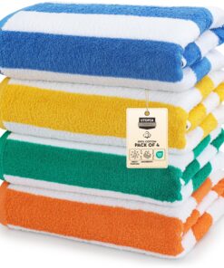 Utopia Großformatige Strandtücher Cabana-Streifen - Weich und saugfähig - 100% Baumwolle (4er-Pack, Blau, Gelb,Grün und