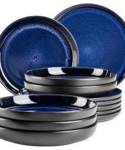 MÄSER 931972 Serie Niara Modernes Keramiktafelservice für 6 Pers. Vintage Look 12 Teile Blau Schwarz