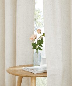 PONY DANCE Boho Leinen Vorhänge für Wohnzimmer und Schlafzimmer 2er Set OEKO-TEX Linenoptik Halbtransparent Beige