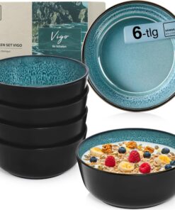SÄNGER Vigo Steingut Müslischalen | spülmaschinenfest, mikrowellenfest, kratzfest | 6er Set 550 ml blau schwarz