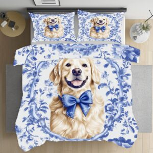 Jijliczc Sommerbettwäsche Hund Golden Retriever 135x200 Mikrofaser Atmungsaktiv Comfort Jijliczc Golden Retriever Sommer