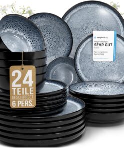 Pure Living Steingut Geschirrset Ibiza Rauchblau 6 Personen 24 tlg. TESTSIEGER