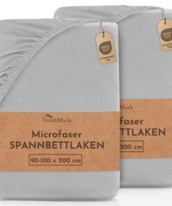 NatureMark Mikrofaser-Spannbettlaken 2er-Pack – silbergrau, passend für 90 x 200 & 100 x 200 cm