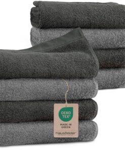 Handtücher 8er‑Set 50×100 cm – 100% Baumwolle, Oeko‑TEX zertifiziert, weich & saugstark (Anthrazit/Grau)