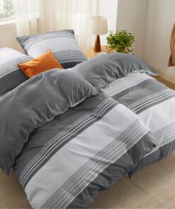 BEDSURE Bettwäsche 135x200 - ÖKO-TEX Wendebettwäsche Grau Gestreift Muster Bedding 2er Set mit 2 Kissenbezügen