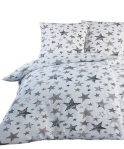 BaSaTex Seersucker Bettwäsche Set - 100% Baumwolle Bügelfrei - Luna Sterne Grau + 135x200 cm + 80x80 cm - Reißverschluss
