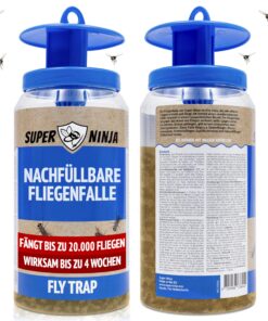 Super Ninja Fliegenfalle Draussen – Wiederverwendbar, giftstofffrei, bis zu 20.000 Fliegen fängt, 4 Wochen Schutz, Wasse