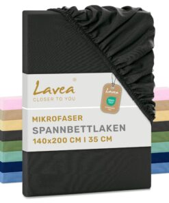 Lavea® Spannbettlaken Himmelblau, atmungsaktiv und kühlend, pflegeleicht 2er Set 140x200 cm Lavea® Spannbettlaken mit R