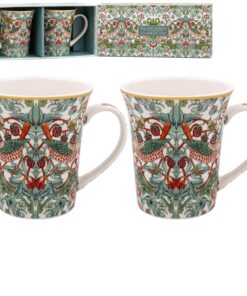 Die Leonardo Collection William Morris Erdbeerdieb-Tassen, 2er-Set, stilvolles Geschirr für Herren und Geschenke, Kaffee