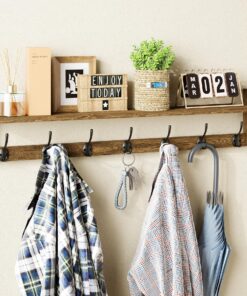 BAMEOS Wandgarderobe mit Regal - 88,9cm Große Wandhaken mit 7 Doppelmetallhaken für Eingang & Wohnzimmer