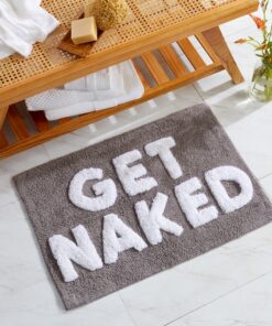 Markt & Place Get Naked Badteppich, saugfähige Badezimmermatte für Badewanne und Dusche, niedliche Baumwolldekoration, 5