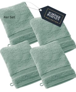 SCHÖNER WOHNEN 4er Set Premium Waschhandschuh Baby 16x21 cm - saugstark - flauschig weich - 100% Baumwolle - als Handtuc