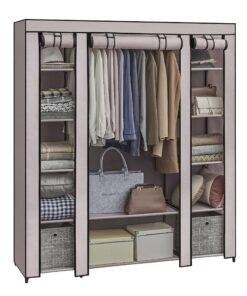 SONGMICS Kleiderschrank aus Stoff für das Schlafzimmer - tragbar, 12 Fächer, Metallstruktur, Rosa (Puderrosa), LSF003P02
