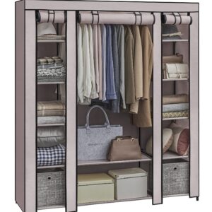 SONGMICS Kleiderschrank aus Stoff für das Schlafzimmer - tragbar, 12 Fächer, Metallstruktur, Rosa (Puderrosa), LSF003P02